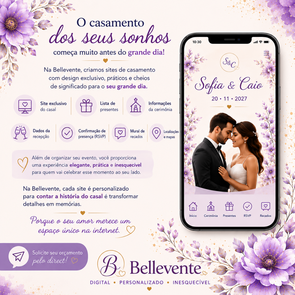 Modelo Bellevente para site de casamento